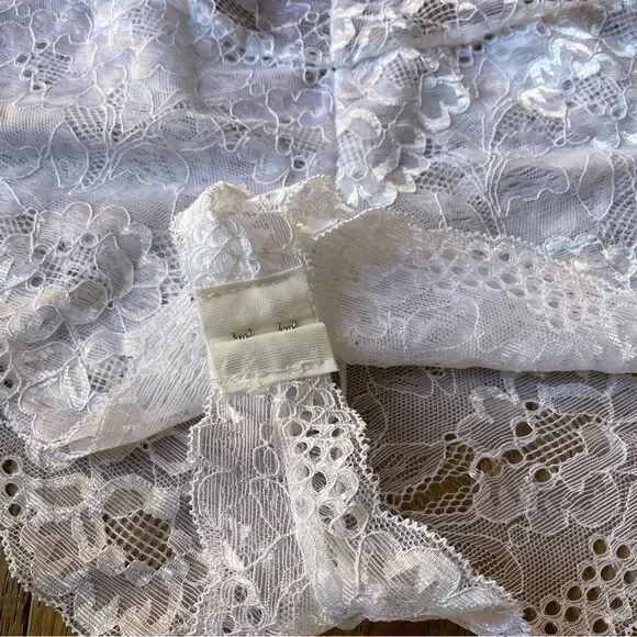 Sexy Lingerie Jumpsuit with Criss Cross Straps Semi Sheer White Lace Seduce, M - Picture 8 of 13